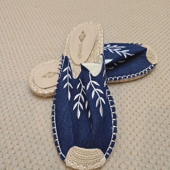 Jolimall Women Slip on Denim  Woven Embroidered Flat Slides Size 8 Blue - Picture 8 of 9